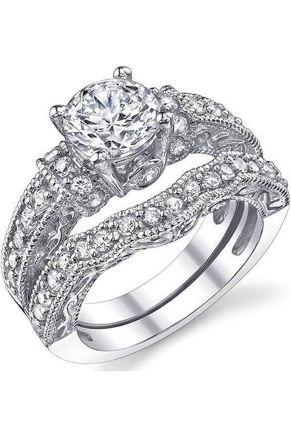 2.20 Ct Round Cut Diamond Womens Wedding Bridal Ring Set 14K White Gold Plated 925 Sterling Silver -5