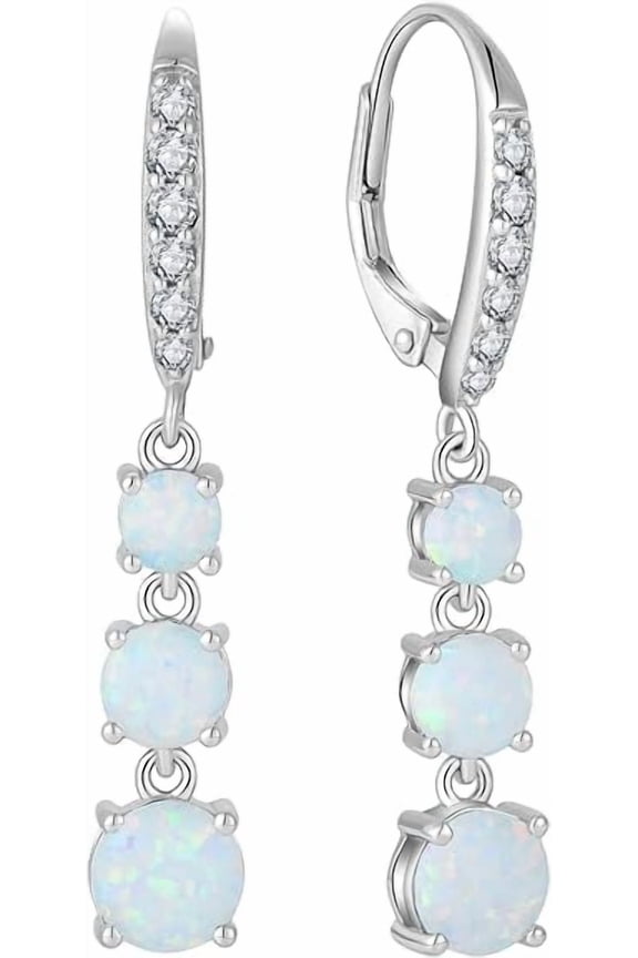 2.20 Ct Round Cut Fire Opal Lever Back Womens Drop Earrings 14K White Gold Plated 925 Sterling Silver