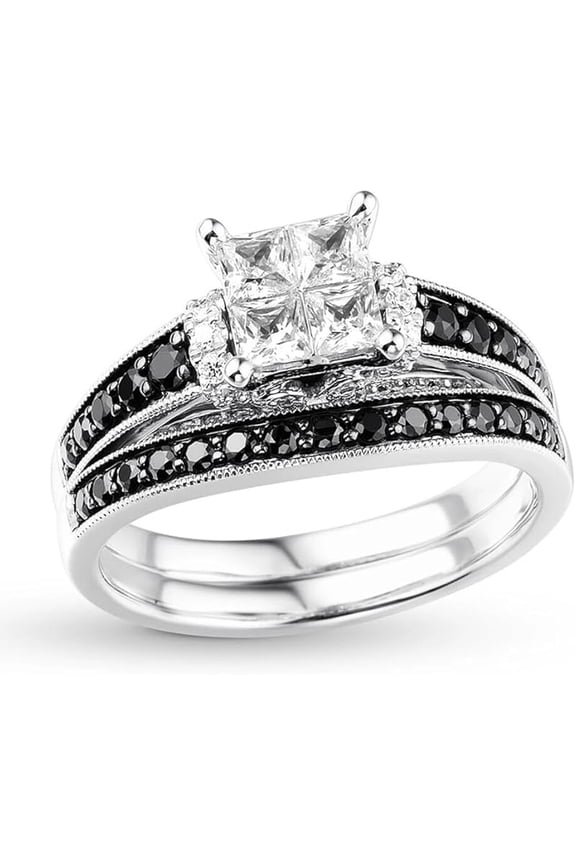 2.35 Ctw Princess Cut White Diamond Engagment Wedding Halo Bridal Ring Set 14K White Gold Plated 925 Sterling Silver For Women's - 9