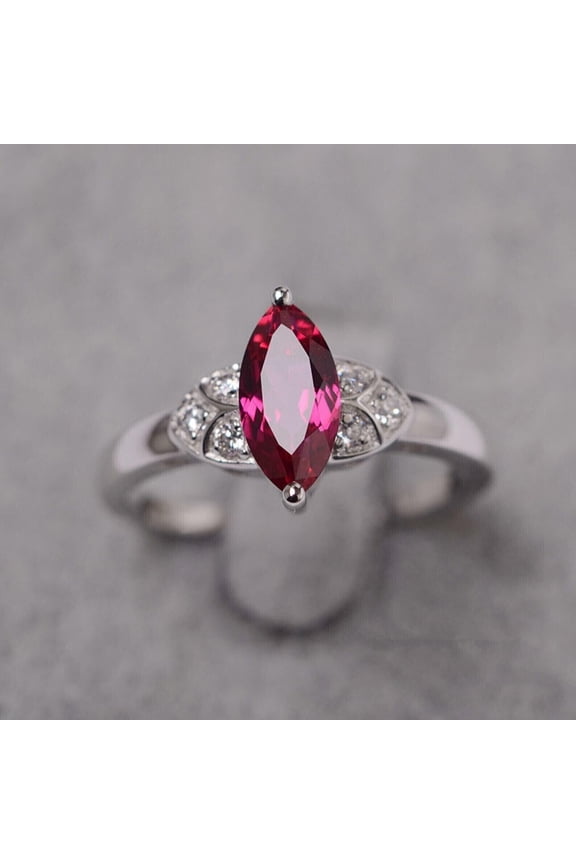 2Ct Marquise Cut Red Ruby Wedding Engagement 14K Yellow Gold Plated 925 Sterling Silver For Women's -7