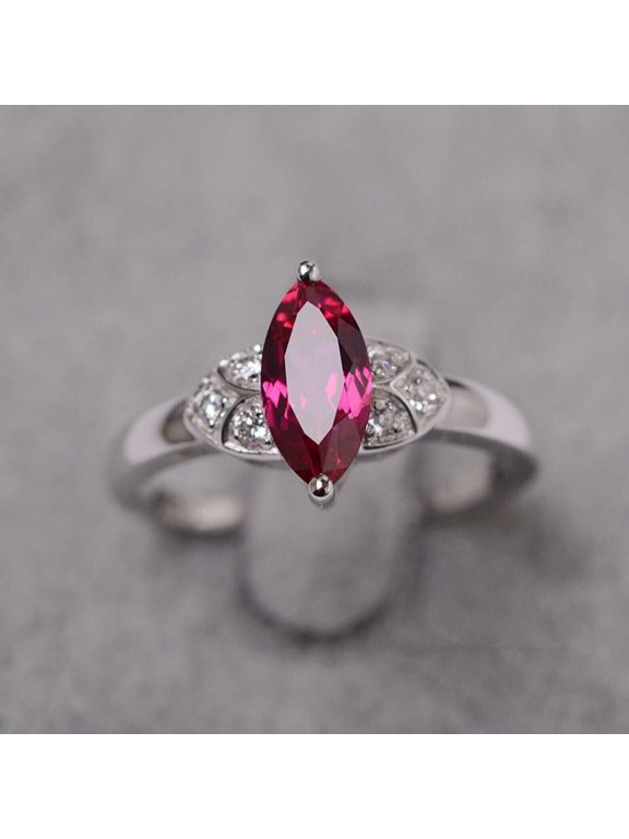 Divine_creation 2Ct Marquise Cut Red Ruby Wedding Engagement 14K Yellow Gold Plated 925 Sterling Silver For Women's -9.5