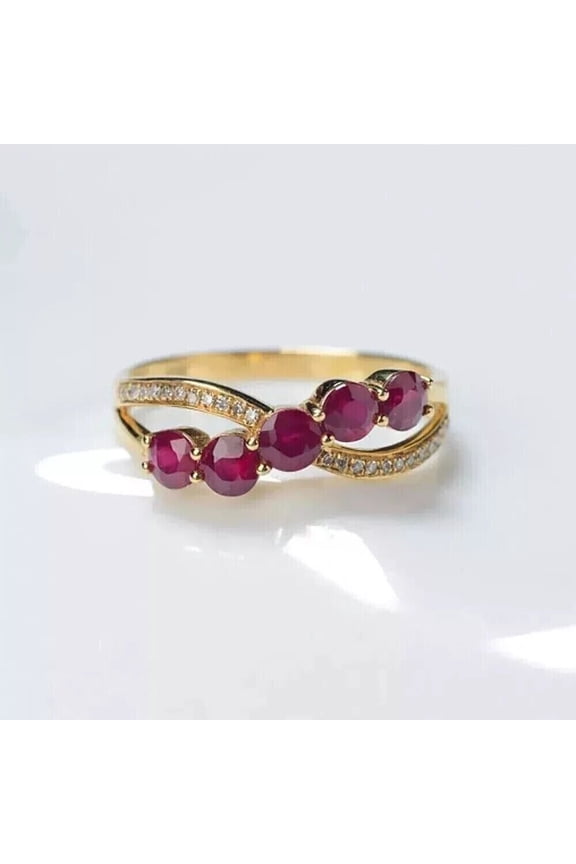 2Ct Round Cut Red Ruby Wedding Engagement 14K Yellow Gold Plated 925 Sterling Silver For Women's -9.5