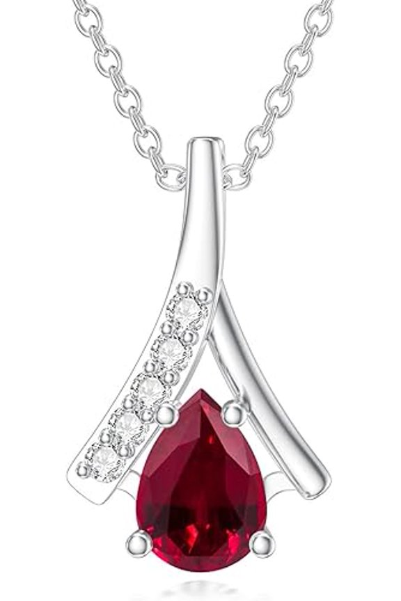 3.00 Ct Pear Cut Red Ruby Womens Pendant with Chain 14K White Gold Plated 925 Sterling Silver