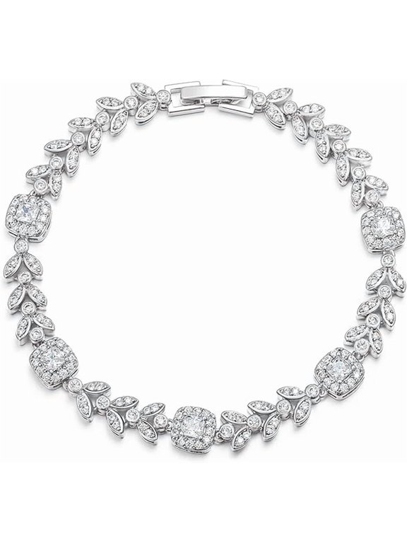 Divine_creation 5.00 Ct Round Cut Diamond Leaf Womens Tennis Bracelet 14K White Gold Plated 925 Sterling Silver
