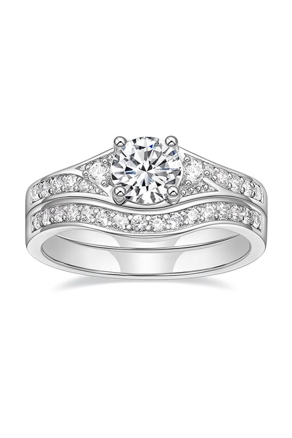 Divine_creation 925 Sterling Silver 2.11 Ct Round Cut White Diamond Engagement Thanksgiving Christmas Halo Bridal Ring Set 14K White Gold Plated For Women's -9