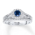 thumbnail image 1 of Divine Creation 925 Sterling Silver 2.15 Ct Round Cut Blue Sapphire & Diamond Engagement Thanksgiving Christmas Halo Bridal Ring Set 14K White Gold Plated For Women's -10, 1 of 2