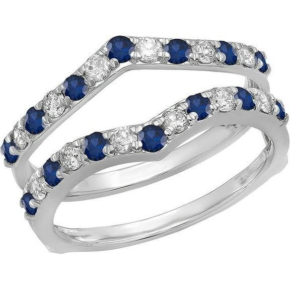 Divine_creation 925 Sterling Silver 2.20 Ct Round Cut Blue Sapphire & Diamond Engagement Thanksgiving Christmas Enhancer Wrap Guard Ring 14K White Gold Plated For Women's -6