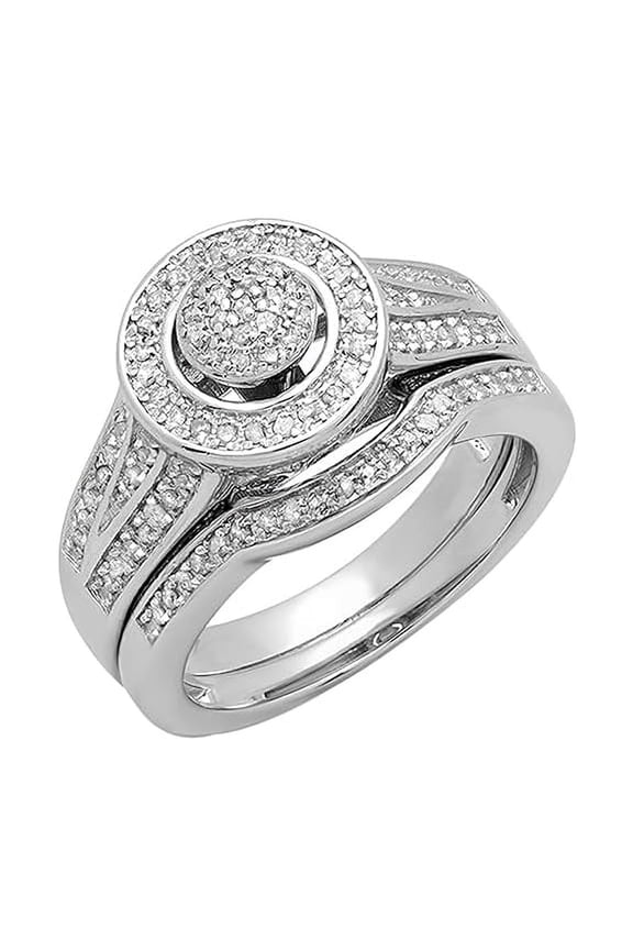 Divine Creation 925 Sterling Silver 2.29 Ct Round Cut White Diamond Engagement Thanksgiving Christmas Halo Bridal Ring Set 14K White Gold Plated For Women's -4