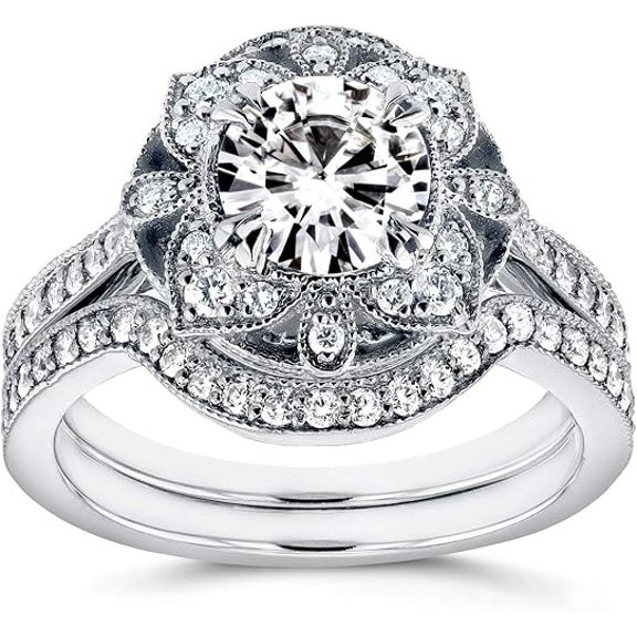 Divine_creation 925 Sterling Silver 2.33 Ct Round Cut White Diamond Wedding Engagement Thanksgiving Christmas Halo Bridal Ring Set 14K White Gold Plated For Women's -6