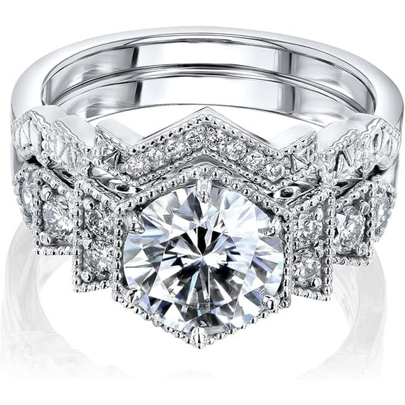 Divine_creation 925 Sterling Silver 2.43 Ct Round Cut White Diamond Engagement Thanksgiving Christmas Halo Bridal Ring Set 14K White Gold Plated For Women's -5