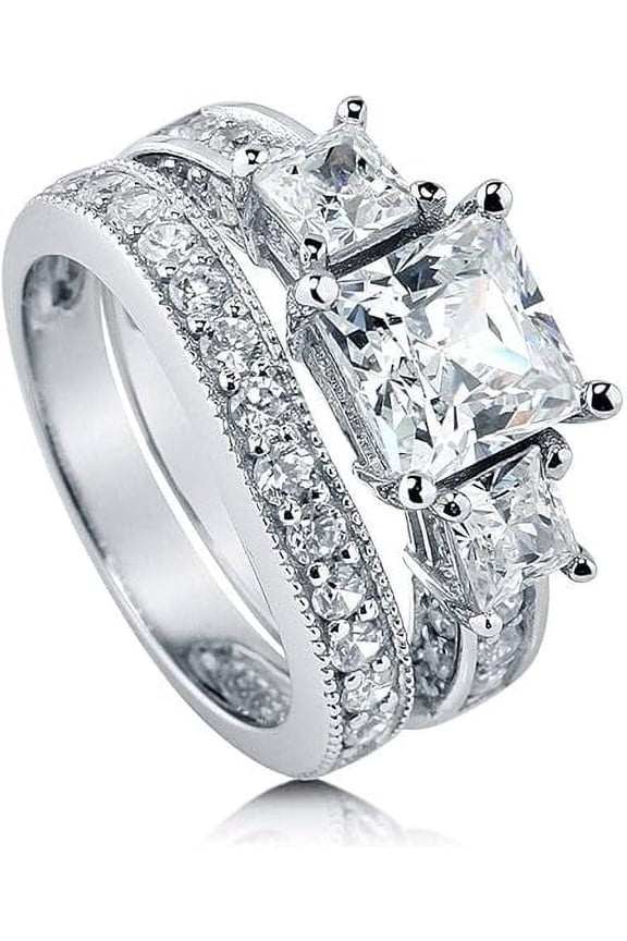 925 Sterling Silver 2.47 Ct Princess Cut Diamond Wedding Bridal Ring Set 14K White Gold Plated For Women's -8