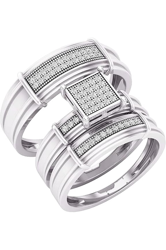 925 Sterling Silver 3.80 Ct Round Cut White Diamond Engagement Wedding Thanksgiving Christmas Trio Ring Set 14K White Gold Plated For Unisex -9