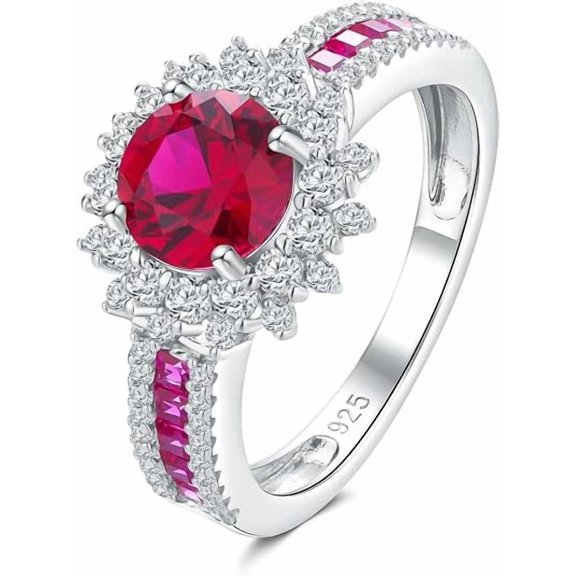 Divine_creation Round Cut Red Ruby Elegant Womens Engagement Ring, 14K White Gold Plated 925 Sterling Silver-5