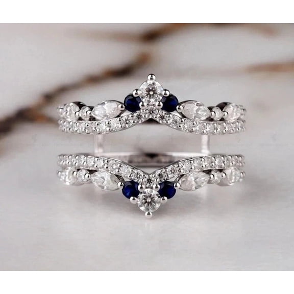 Divine_creation Sterling Silver Ring Guard Enhancer, Marquise Diamond, Cz Blue Sapphire Accents-9