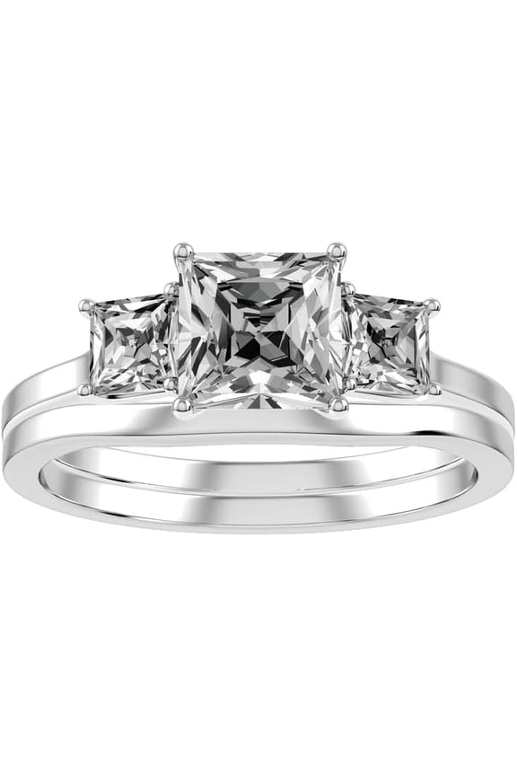 Women's 14K White Gold Plated 2.13 Ct Princess Cut White Diamond Engagement Thanksgiving Christmas Bridal Ring Set 925 Sterling Silver -5