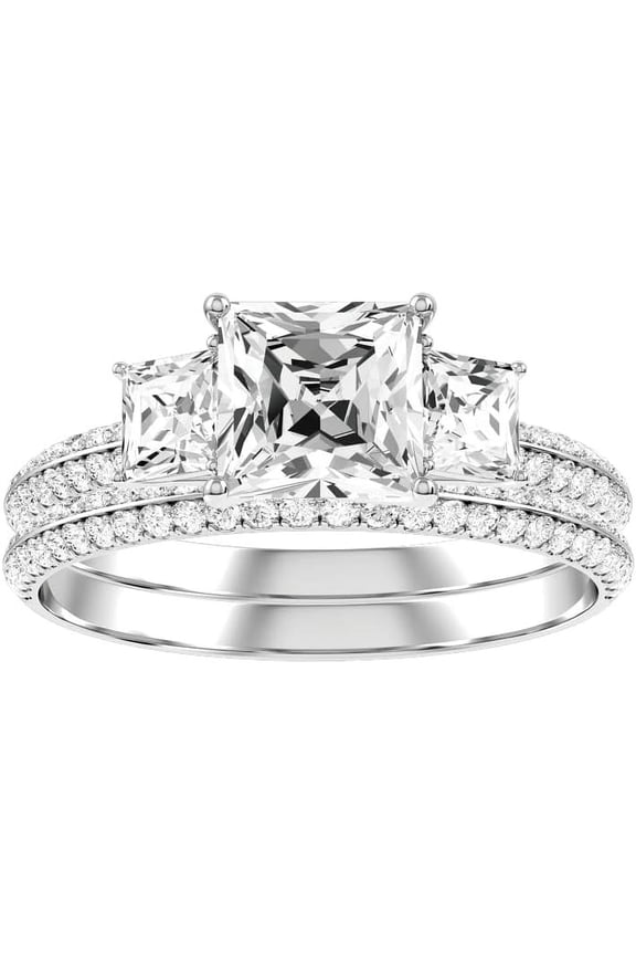 Women's 14K White Gold Plated 2.33 Ct Princess Cut White Diamond Engagement Thanksgiving Christmas Bridal Ring Set 925 Sterling Silver -9