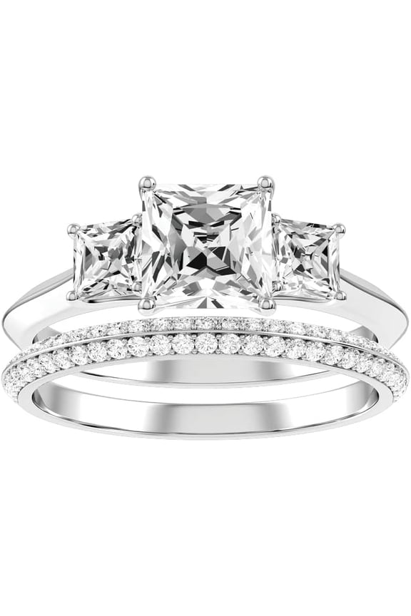 Women's 14K White Gold Plated 2.43 Ct Princess Cut White Diamond Engagement Thanksgiving Christmas Bridal Ring Set 925 Sterling Silver -9