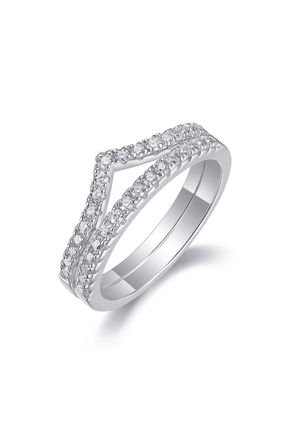0.5ct Double V-Shaped Moissanite Ring - 33pcs 1.5mm Round Brilliant Cut - S925 Silver Plated 18K White Gold - Hug Style Stackable Band