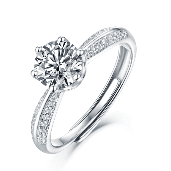 DivineGift 0.5ct - Six Prong Ring Moissanite - Open Ring- Morden Inspired - Pave - Wedding Ring Set in 18K White Gold Plated for Women