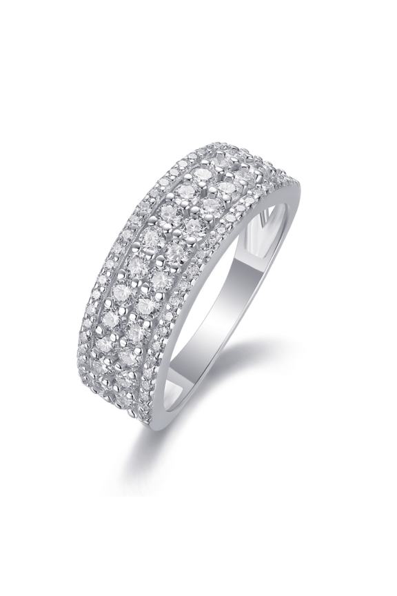 1.068ct Triple Row Pavé Band - 1.1mm & 2.0mm Round Brilliant Cut Moissanite - S925 Sterling Silver - Stackable Statement Ring