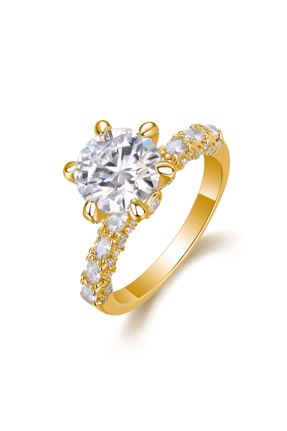 1 Carat - Six-prong Moissanite Ring - Pavé Setting - Chain Setting Band - Classic Style - Pavé Setting - 18K White Gold Plated Women's Wedding Ring Set