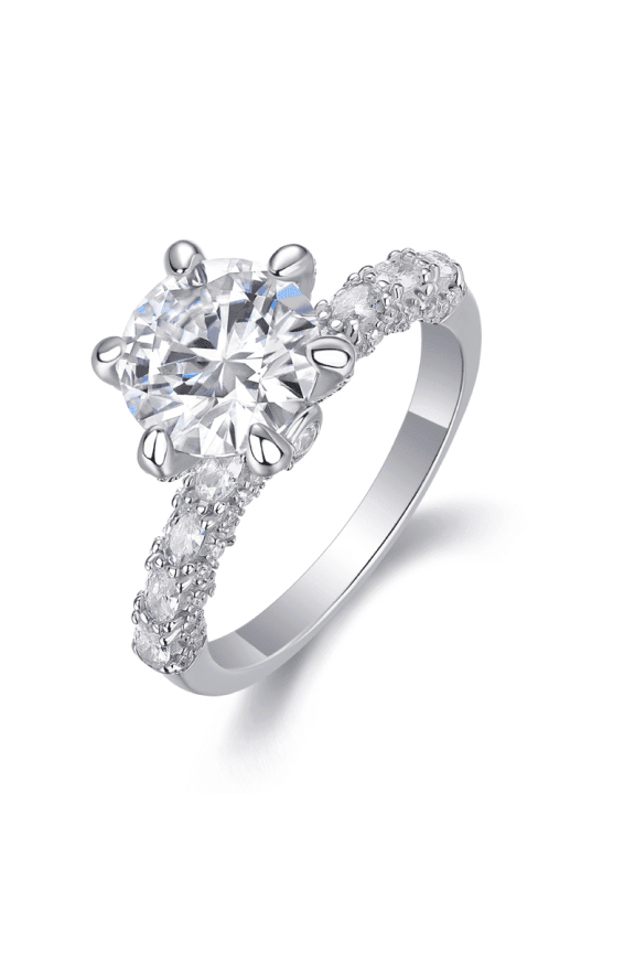 2 Carat - Six-prong Moissanite Ring - Pavé Setting - Chain Setting Band - Classic Style - Pavé Setting - 18K White Gold Plated Women's Wedding Ring Set