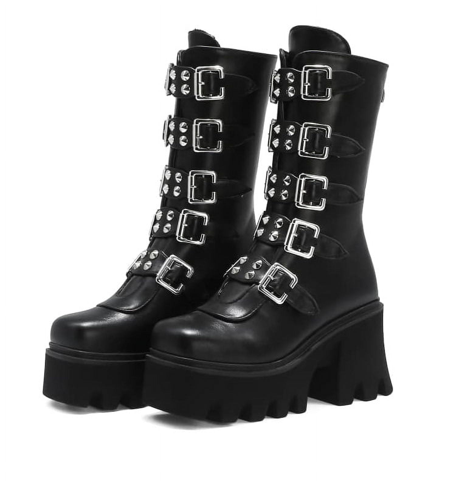 Divines Devil Gothic Punk Women's Platform Boots Black Buckle