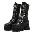 thumbnail image 1 of Divines Devil Gothic Punk Women's Platform Boots Black Buckle Strap Back Zipper Size 8, 1 of 6