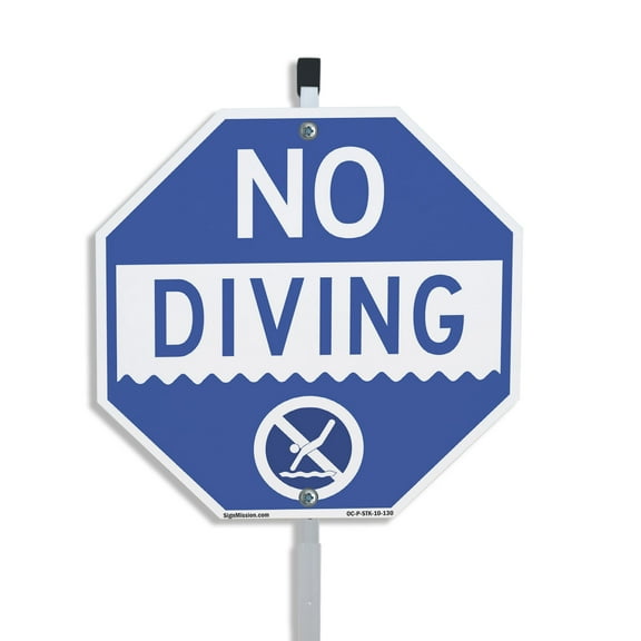 No Diving 10 inch X 10 inch Octagon Plastic Sign with Aluminum Mounting Stake Weather Resistant UV Protected for Workplace Private Property and Construction Site Made in the USA