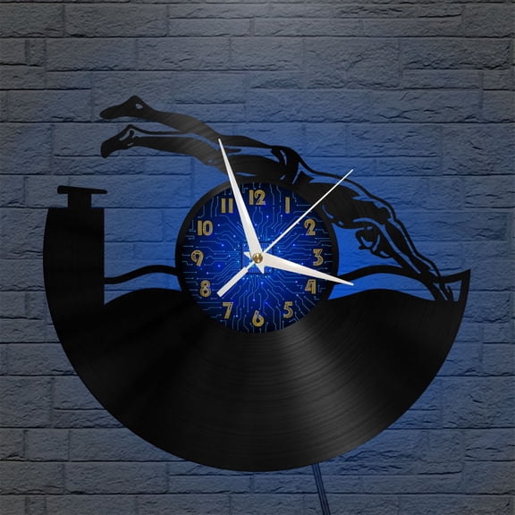 Diving 12 Inch Vinyl Record Wall Clock - Silent, Creative, and Unique Clock for Living Room, Entryway, or Bedroom Decor - Perfect Gift Idea(12 inchs B with LED)