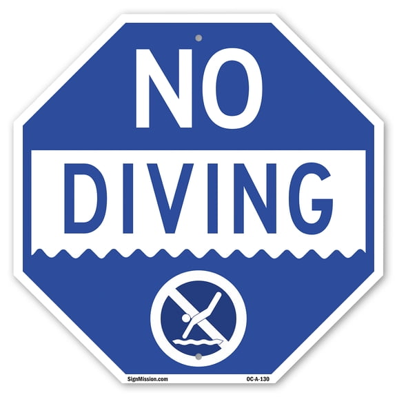 No Diving 6 inch X 6 inch Octagon Plastic Sign Weather Resistant, UV Protected for Workplace, Private Property, and Construction Site, Made in the USA