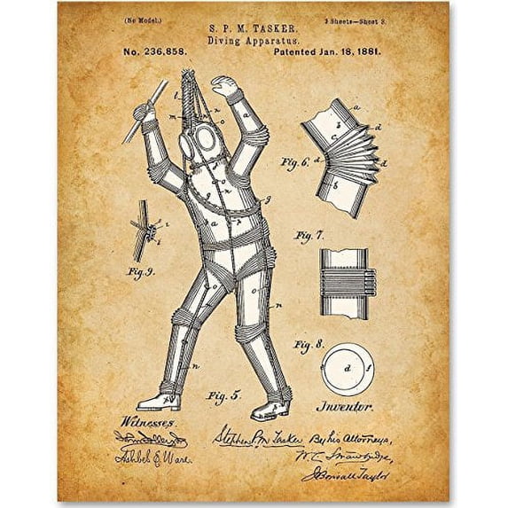 Diving Apparatus - 11x14 Unframed Patent Print - Great Gift for Scuba Divers