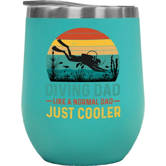 Diving Dad, Like a Normal Dad, Just Cooler - Retro Scuba Diver, Father's Day, Mint 12oz Wine Tumbler