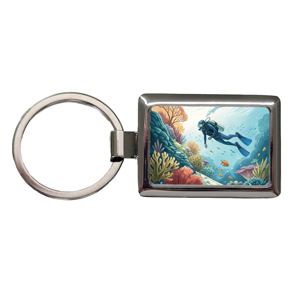 Diving Diver Exploring Underwater Metal Rectangle Keychain - Walmart.com