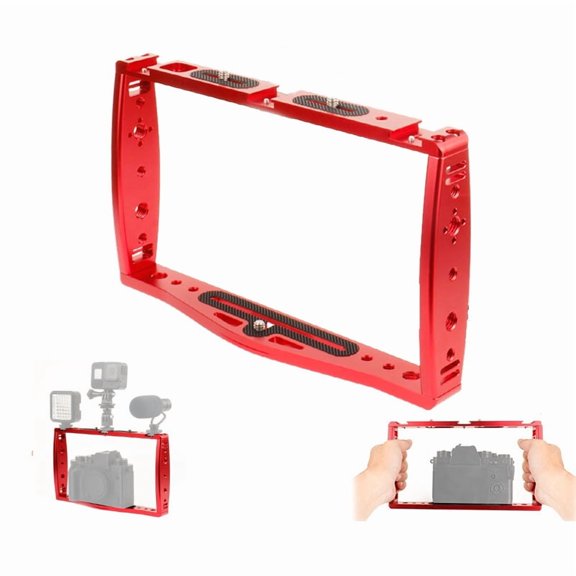 Diving Dual Handheld Grip Bracket Stabilizer Extension Phone Clamp Camera Rig Cage Underwater Case Red