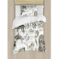 thumbnail image 1 of Diving Duvet Cover Set, Life of Aquaticmed Marine Mermaid Snorkeling Octopus Sketchy Design, Decorative 2 Piece Bedding Set with 1 Pillow Shams, Twin Size, Olive Green White, by Ambesonne, 1 of 3