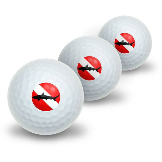 Diving Flag Scuba Diver Dive Shark Novelty Golf Balls, 3pk