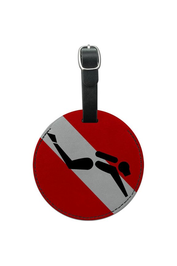 Diving Flag Scuba Symbol Round Leather Luggage ID Tag Suitcase Carry-On