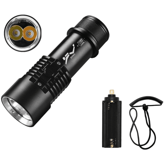 Diving Flashlight Dual Beam White and Yellow Light Zoomable Aluminum Alloy Waterproof IPX8 Strong Output for Underwater Scuba Snorkeling Swimming for CAVE Exploration(C)