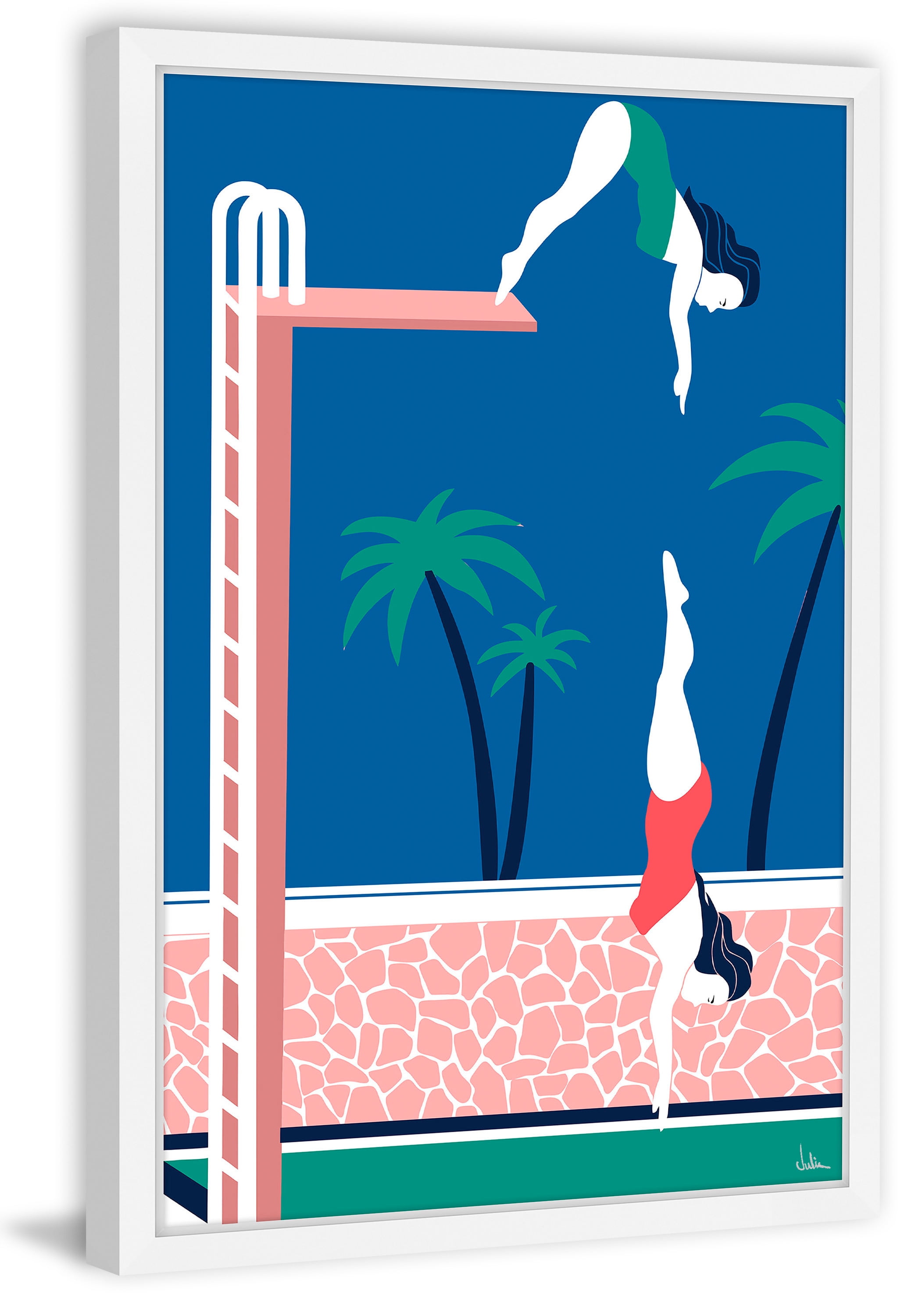 Diving Framed Painting Print