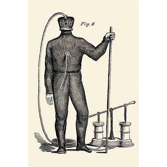 Diving Gear with suit and air pump- Fine Art Canvas Print (20" x 30")