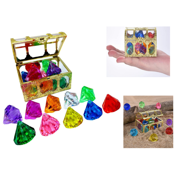 Diving Gem Pool Toy 10PCS, Big Colorful Diamond Diving Toys for Kids, Pirate Treasure Chest Box, Underwater Sinking Dive Gemstones for Swimming Bath Birthday Party