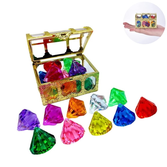 Diving Gem Pool Toy 10PCS with Pirate Treasure Chest Box, Big Colorful Diamond Diving Toys, Underwater Sinking Dive Gemstones for Swimming Bath Birthday Party