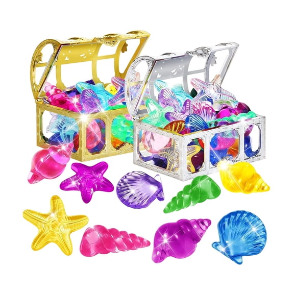 Diving Gems, Pool Gems, Plastic Gems, Treasure Chests, Starfish, Seashell, 34 Pc, Multi-Color, Pool Activity, Summer Outdoor Play, for Student