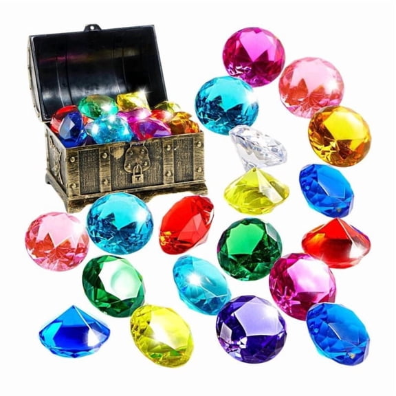 Diving Gems Pool Toys,16 Big Colorful Gemstone with Pirate Treasure Chest,Underwater Swimming Training Pool Games
