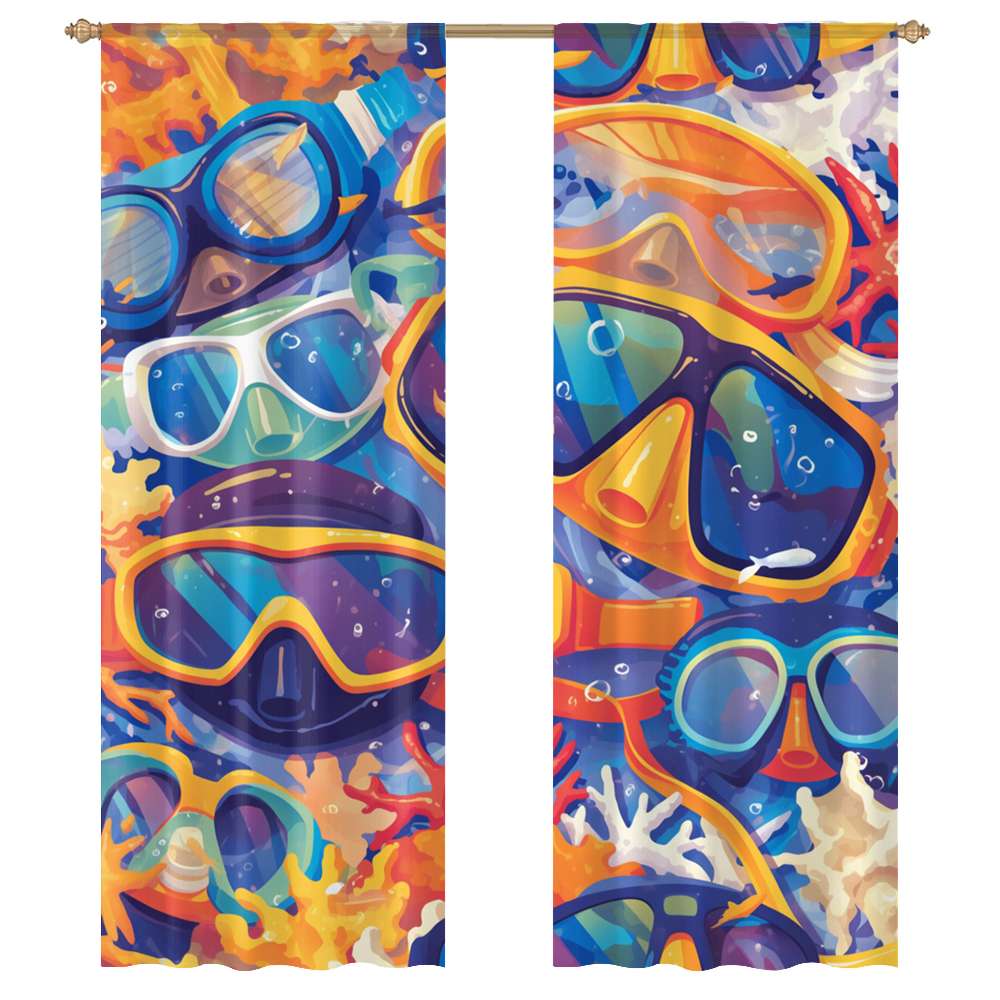 Picture of Diving Goggles Diving Enthusiast Modern Tulle Window Curtains for ...