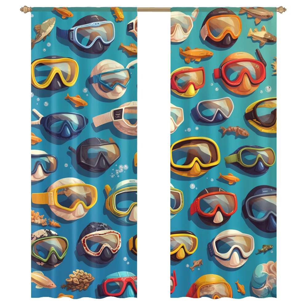 View of Diving Goggles Diving Enthusiast Sheer Voile Curtain Window Tulle ...
