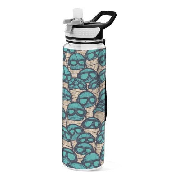 Diving Goggles Pattern 1000ml Tritan Sport Bottle Straw LeakProof Food-Grade Portable Wide Handle