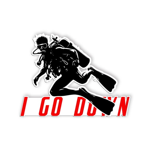 Diving I Go Down Sticker, Scuba Gear Stickers, Ocean Diving Vinyl Decals, Adventure Sport, Waterproof, UV Resistant, for Laptop, Water Bottle, Journal, Notebook(2 inch)