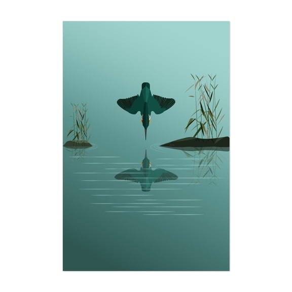 Diving Kingfisher | Reflection - Photography Unframed Wall Art Print 5 x 7 inches